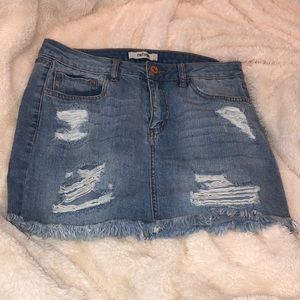 Distressed jean skirt